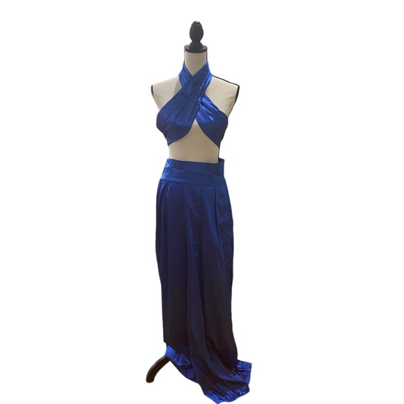 Other - Satin Wrap Crop Top and Wide Leg Pant Set